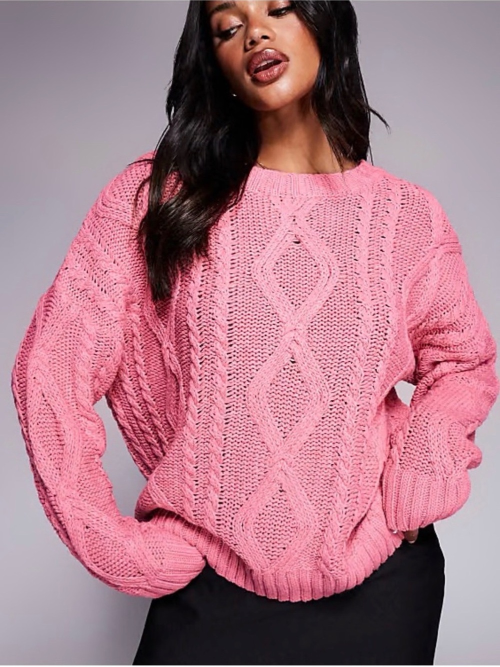 Princess Polly Pink Cable Knit Crewneck Sweater
